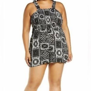 BP Plus Size 1X Romper Women's Smocked Black Bandana Mix- NWT
